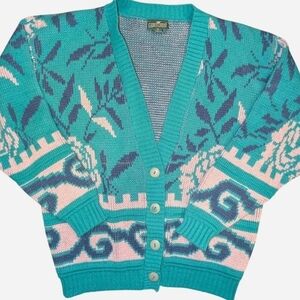 VTG Vintage Women's Medium Cabin Creek Acrylic Cardigan Teal